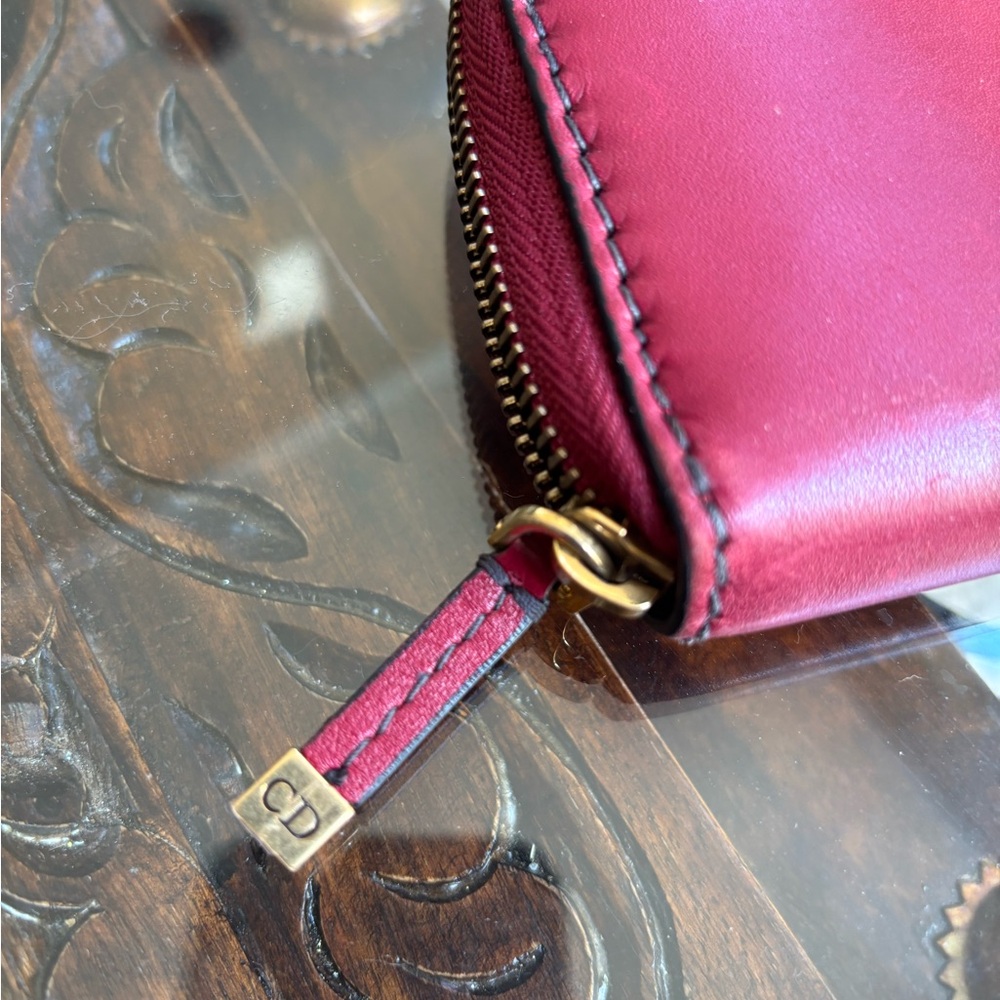 Rare! Christian Dior Leather Red long Wallet Gold iconic zippy wallet clean! - Picture 7 of 8